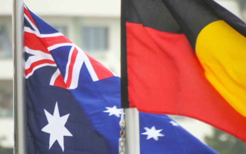 The Australian and Australian Aboriginal flags.