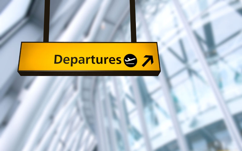 Departures sign.