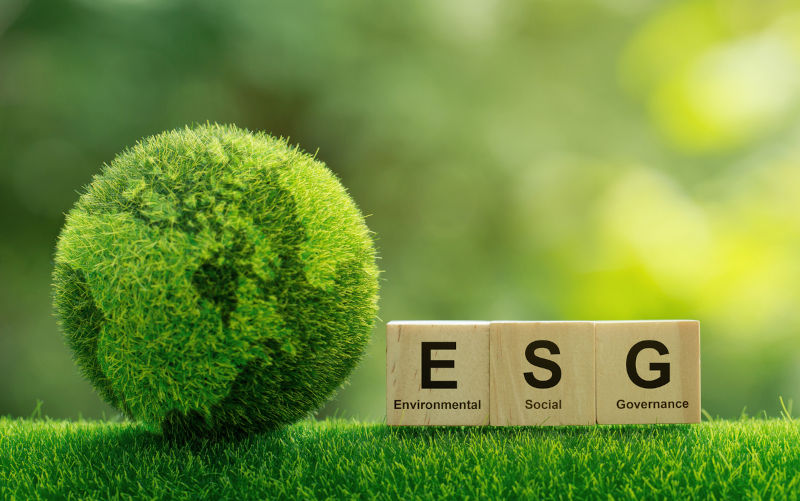 ESG concept of environmental, social and governance.words ESG on a woodblock It is an idea for sustainable organizational development. takes into account the environment, society and corporate governance.