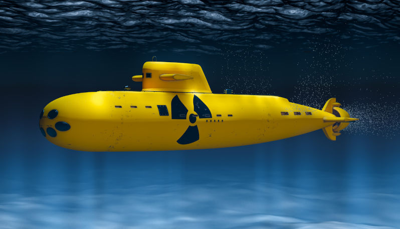 Yellow-Nuclear-Submarine,-3D-rendering. Image: iStock / AlexLMX Yellow Nuclear Submarine.