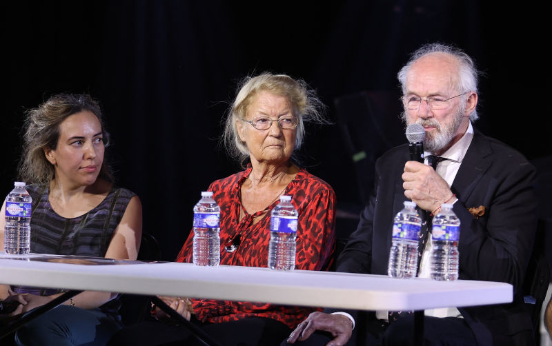 Stella Assange, Christine Ann Assange, John Shipton, Julian Assange's wife, father and mother during the Fete de l'Humanite 2023 in Plessis-Pate, Bretigny-Sur-Orge, France on September 16, 2023. Image: AAP/Nasser Berzane/ABACAPRESS.COM.