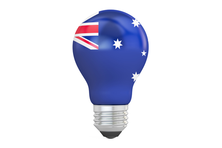 Light bulb with Australia flag, 3D rendering isolated on white background. Image: iStock /AlexLMX